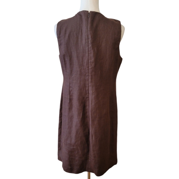 Talbots Chocolate Brown Sleeveless Embellished Linen Dress Size 10 Petite - Picture 5 of 6